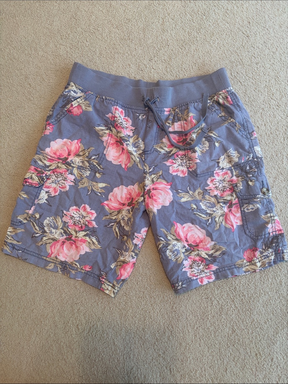 Faded Glory Linen-Cotton Floral print shorts in Pink and Periwinkle. Size 10.